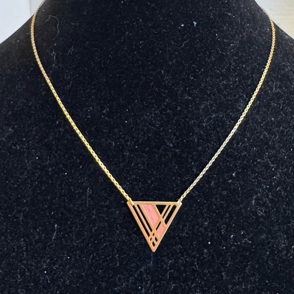 Vintage 1/20 14k Gold Filled Plaid Triangle Pendant Necklace Triangle 17" - Picture 6 of 16